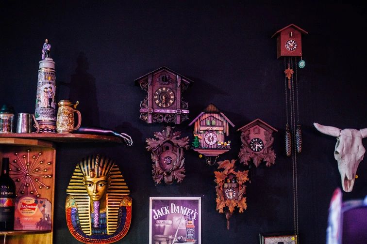 The wall of cuckoo clocks at ReBAR.
