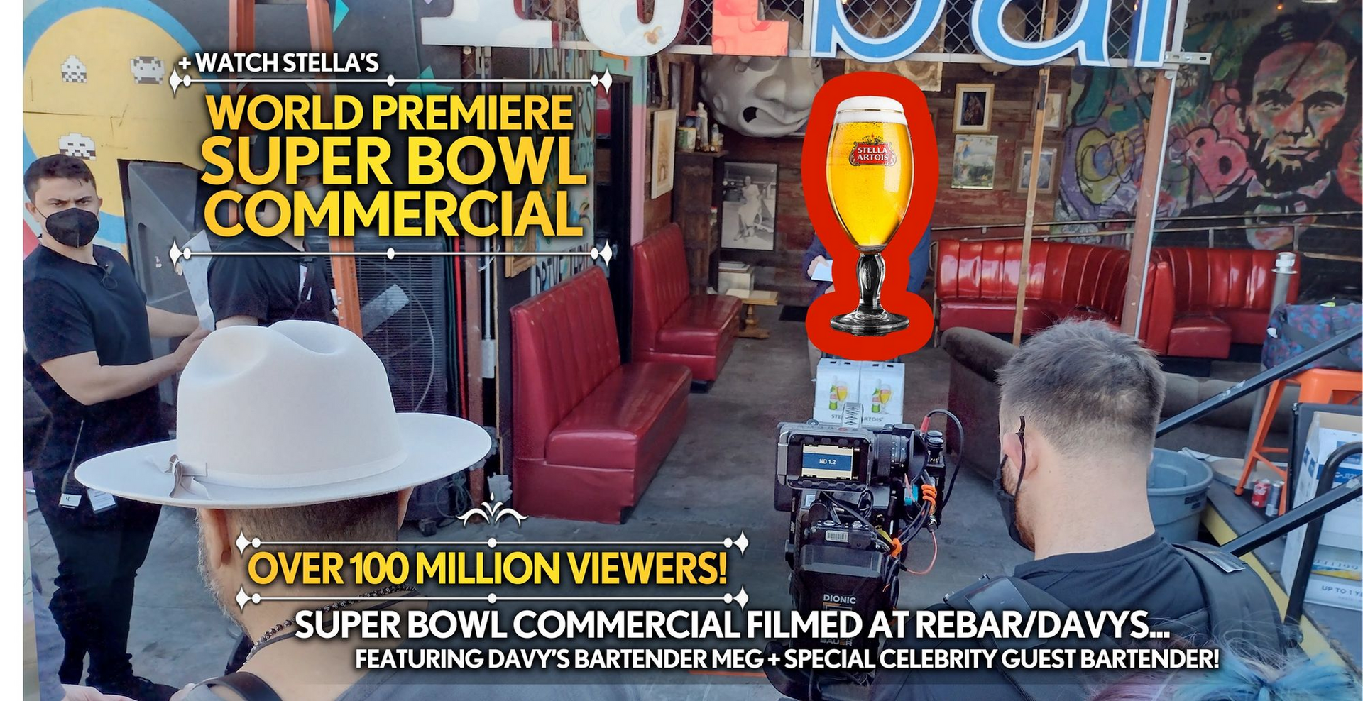 Behind the scenes of a Stella Artois commercial being filmed inside ReBAR and Davy's